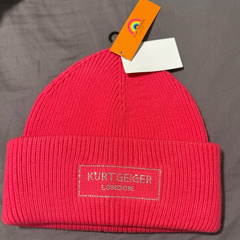 Kurt Geiger Vibrant Pink Knit Beanie